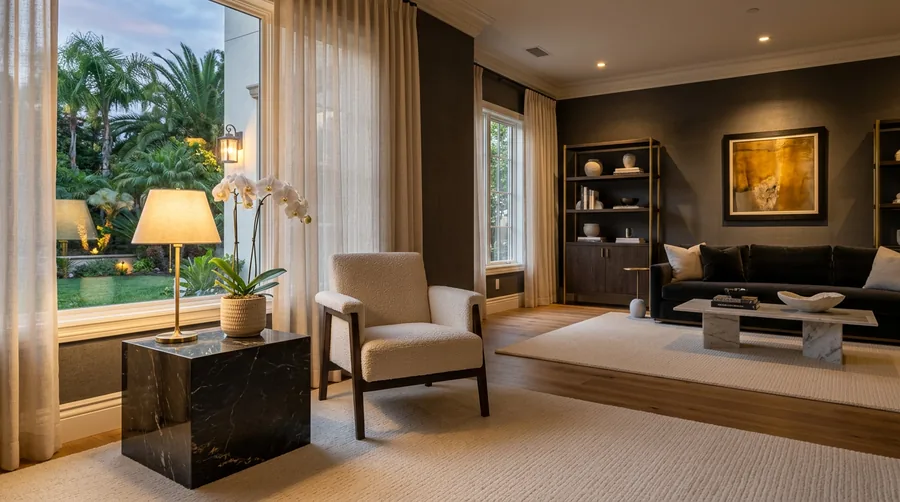 Freshly cleaned carpet and upholstery in a sunlit Orange County living room