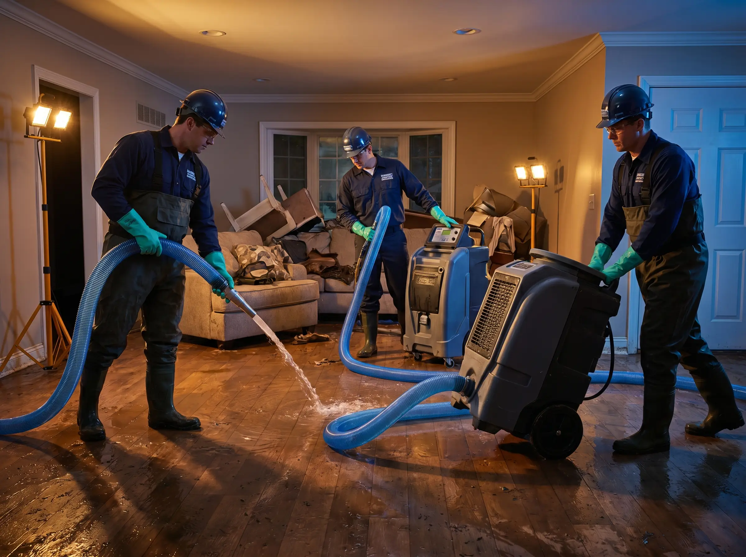 Emergency flood response team extracting water